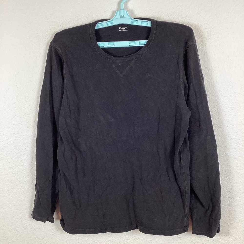 Gap Mens T Shirt Sz M Long Sleeve Crew Neck Soft 1 Small Hole Black Good